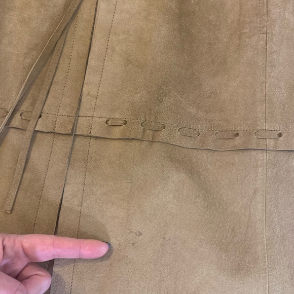 1970s Vintage Tan Suede Leather Trench Coat Jacket Mod Small Medium - Picture 8 of 9